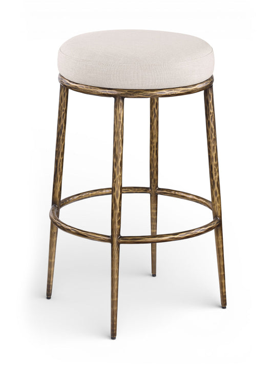 Ferro - Performance Fabric Upholstered Backless Bar Stool - Antique Brass