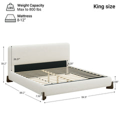 Elegant Boucle Upholstered Bed With Solid Wood Legs