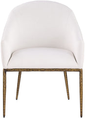 Ferro - Linen Textured Performance Fabric Upholstered Dining Arm Chair - Cream / Brushed Gold