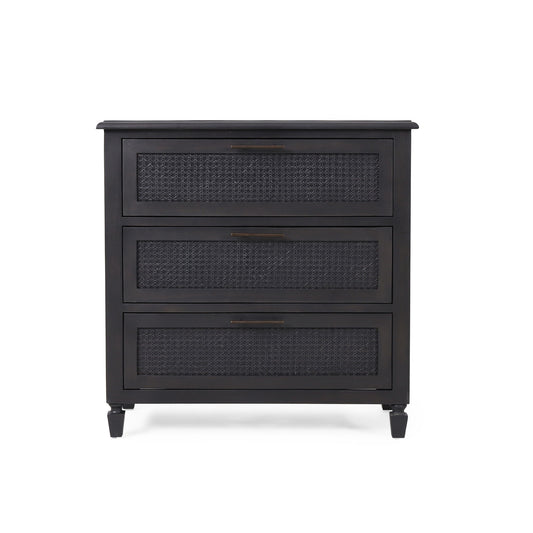 Newell - Cane 3 Drawer Dresser - Dark Gray