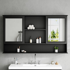 Wall Mounted Bathroom Medicine Cabinet With Double Mirrored Doors