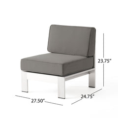 Outdoor Aluminum Armless Chair With Cushion - Khaki