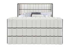 Isabella - King Upholstered Bed With LED, TV Lift, Bluetooth Speaker And Firpeplace Crystal - Black / White