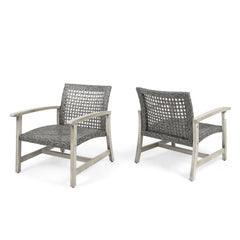 Outdoor Club Chair With Rattan Cover And Acacia Wood Frame - Gray / Black