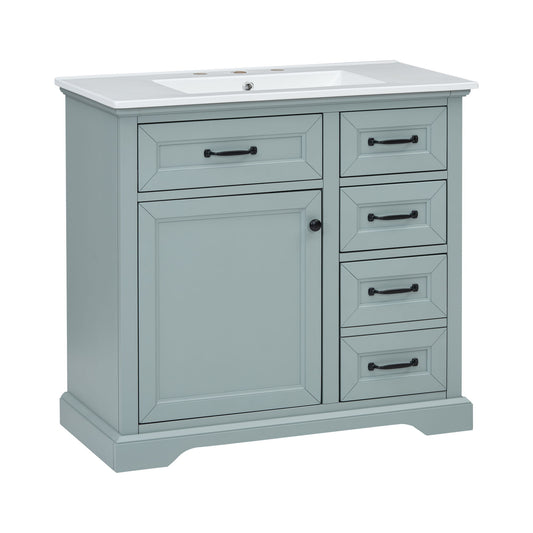 36" Bathroom Vanity With Sink, 2 Tip Out Drawers, Soft Close Hinges
