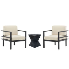 Modern 3 Piece Outdoor Patio Seating Set With Aluminum Frame And Weather Resistant Cushions - Beige / Gray