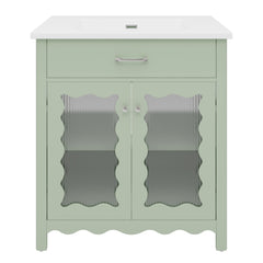 Bathroom Vanity With Glass Doors, Soft Close Hinges - Green