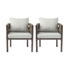 2 Pieces Outdoor Metal Patio Club Chair, Patio Furniture Arm Chair With Cushion, Modern Outdoor Furniture Deep Seating For Porch, Garden, Backyard, Balcony - Brown / Light Gray