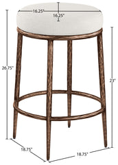 Ferro - Linen Textured Performance Fabric Upholstered Backless Counter Stool - Cream / Brushed Bronze