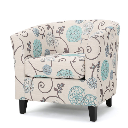 Club Chair With Floral Pattern And Solid Wood Legs - Multi Color