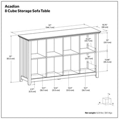 Acadian - 8 Cube Storage Sofa Table - Light Brown