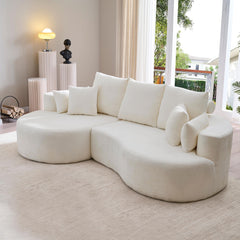 2 Piece Fabric Cloud Curved Sectional Sofa With Chaise For Living Room Bedroom Apartment - Snow White