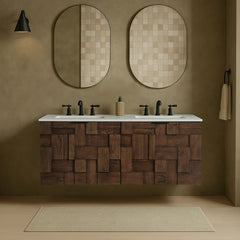 Leonardo - Engineered Stone And Solid Wood 24" Wall Mounted Bathroom Vanity