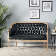 French Country Chesterfield Style Tufted Loveseat - Black
