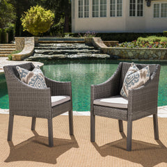 Outdoor Rattan Dining Chair With Straight Legs And Sloped Arms (Set of 2) - Gray / Silver