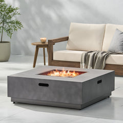 Modern Square Iron Fire Pit 50, 000 Btu - Stone Gray