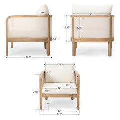 Outdoor Acacia Wood Patio Club Chair, Textilene Patio Furniture, Waterproof Thick Cushion Deep Seating For Porch, Garden, Backyard, Balcony, Weight Capacity 400Lbs, Light Teak - Beige