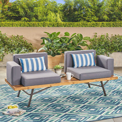 Outdoor Sofa With Cushions And Iron Legs - Natural / Gray