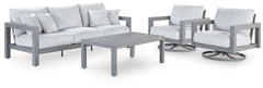 Hurley Park - 4 Pc. - Outdoor Sofa, 2 Lounge Chairs And Coffee Table - Gray