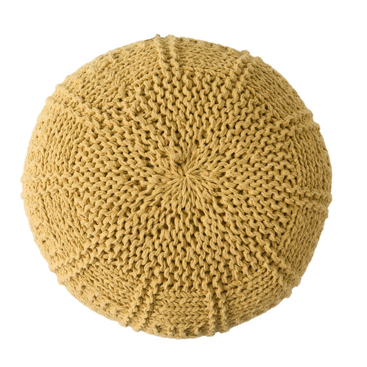 Yuny - Knitted Cotton Round Pouf With Modern Design - Yellow