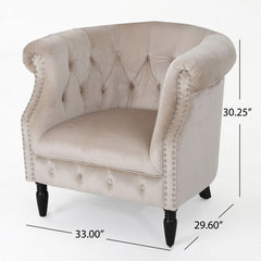 Celestialis - Upholstered Velvet Club Chair With Tub Design And Rolled Recessed Armrests - Champagne