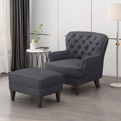 Enchante, Living Room Set With Tufted Back Club Chair And Ottoman - Gray