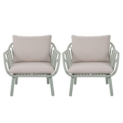 Huron - Outdoor Patio Club Chair (Set of 2) - Beige / Light Green