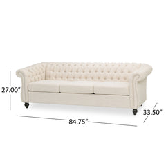 Chesterfield Style 3 Seater Sofa With Deep Button Tufting - Beige