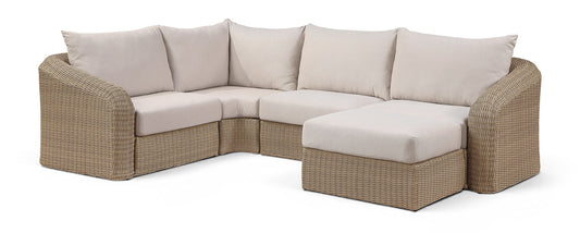 Seacrest - 123.25" Olefin Water Resistant And Wicker 5 Piece Outdoor Patio Modular Sectional