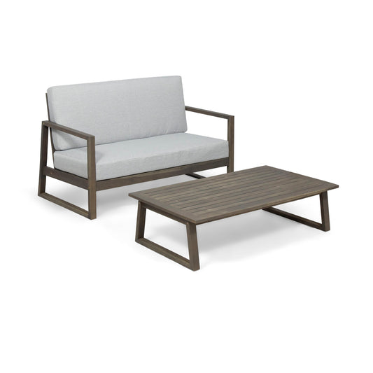 Belgian - Loveseat & Coffee Table Set With Water Resistant Cushions - Gray