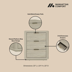 Evelyn - Nightstand With 3 Drawers, Smooth Rounded Edges