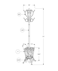 Coat Rack, Hall Tree, Free Standing, 8 Hooks, Entryway, Umbrella Holder, Transitional - Black
