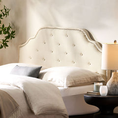 Luella - Button Tufted Full / Queen Upholstered Metal Panel Headboard - Beige