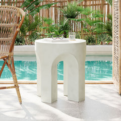 Outdoor Round Top Side Table / End Table, Living Room Accent Table - Antique White