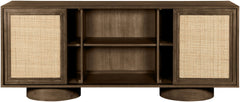 Windsor - Solid Wood And Brown Cane Sideboard / Buffet With Cylindrical Legs - Brown