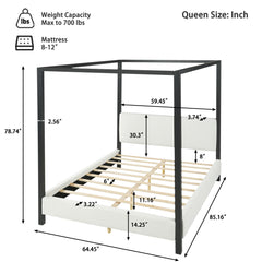 Queen Canopy Bed With Upholstery - White / Black