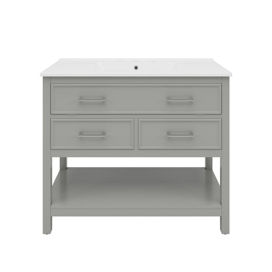 Bathroom Vanity With Sink, Tip Out Tray & 2 Full Extension Drawers - Gray