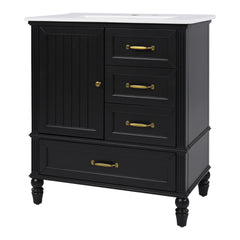 30" Bathroom Vanity With Sink, 3 Drawers, Adjustable Feet