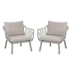 Huron - Outdoor Patio Club Chair (Set of 2) - Beige / Light Green