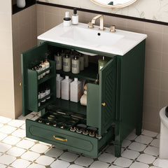 30" Bathroom Vanity With Sink, Soft Closing Door, Multi Functional Storage - Green