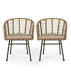 Randy - Modern Wicker Chair With Water Resistant Cushions - Brown / Beige