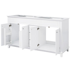 Bathroom Vanity Cabinet Only, 3 Drawers & 4 Doors & Double Layer Shelves - White