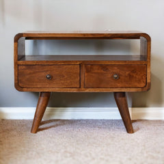 Mini Curved Media Unit With 2 Drawers - Chestnut