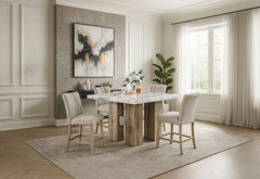 D04 - 7 Piece Dining Room Set (Bart Table And 6 Bar Stool) - Natural / Silver