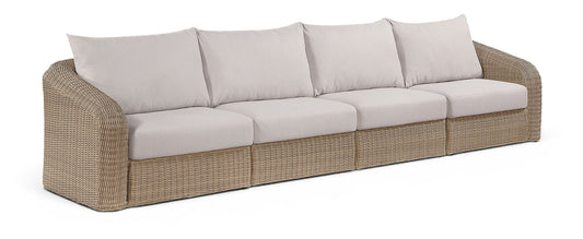 Seacrest - Olefin Water Resistant Fabric And Wicker 4 Piece Outdoor Patio Modular Sofa