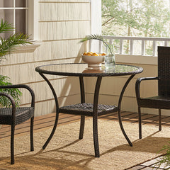 Outdoor Table With Woven Rattan Design - Brown