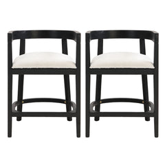 Modern Rubberwood Counter Stool Set With Upholstered Seats
