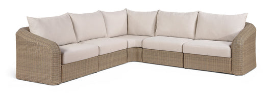 Seacrest - 123.25" Olefin Water Resistant Fabric And Wicker 5 Piece Outdoor Patio Modular Sectional