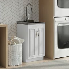 Darwin - Laundry Utility Sink And Cabinet With Sink And Pull Out Faucet - White