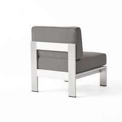 Outdoor Aluminum Armless Chair With Cushion - Khaki